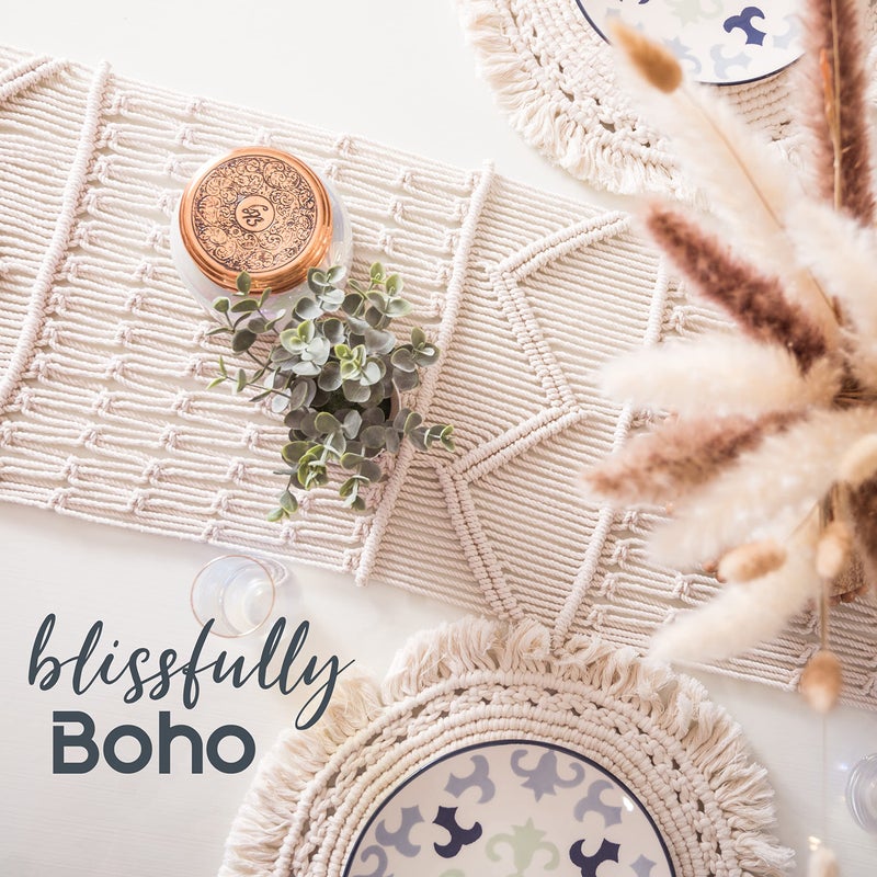 SnugLife Macrame Table Runner (86" X 13") Long | Boho Table Runner | Wedding Table Decor | Vintage Farmhouse and Bohemian Dining Room Style | Off-White - Image 4
